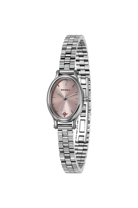 Small Silver Watches for Women, Dainty Luxury Oval Sunray Dial, Stainless Steel Bracelet Watch, Adjustment Tool Included, Waterproof, Fashion Ladies Analog Quartz Wrist Watch Gifts (Pink)