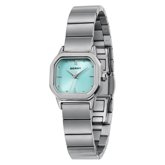 BERNY Small Silver Watches for Women, Dainty Minimalist Dress Watch with Square Dial, Vintage Stainless Steel Bracelet Watch, Waterproof, Ladies Luxury Gifts (Blue)