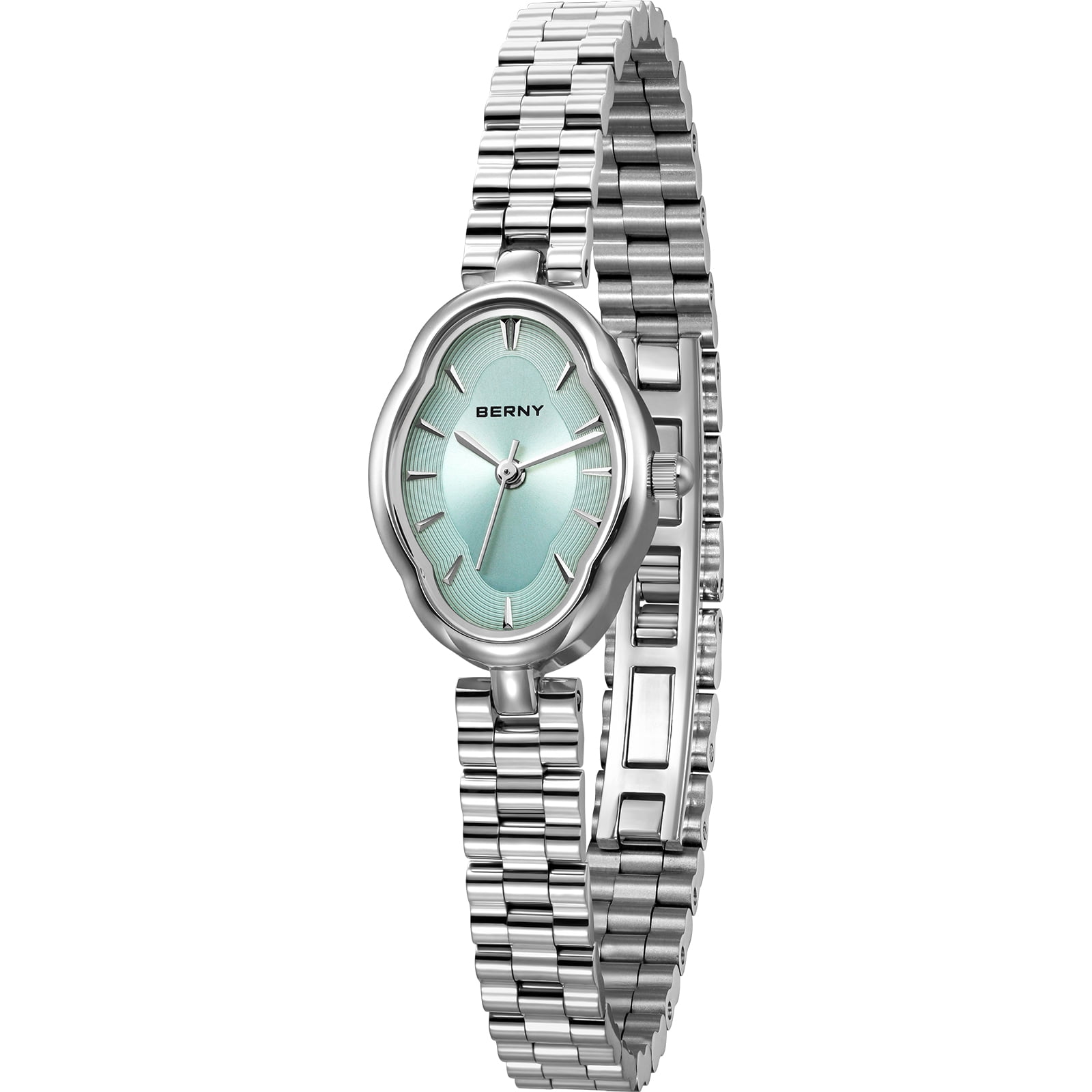 Vintage Copper Mirror Design Stainless Steel Quartz Watch Women Dainty Japanese BERNY, Small Silver Watches for Women, 2926L-B, Dainty  main image 4