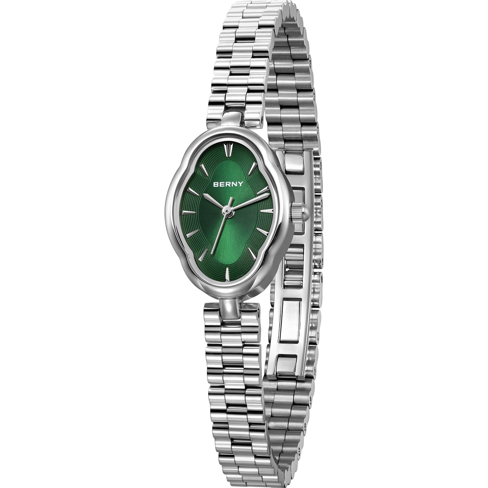 BERNY Small Silver Watches for Women Dainty Vintage Ladies Analog Quartz Bracelet Watch, Adjustment Tool Included Stainless Steel Waterproof, Fashion Luxury Womens Wrist Watches Gifts (Green)