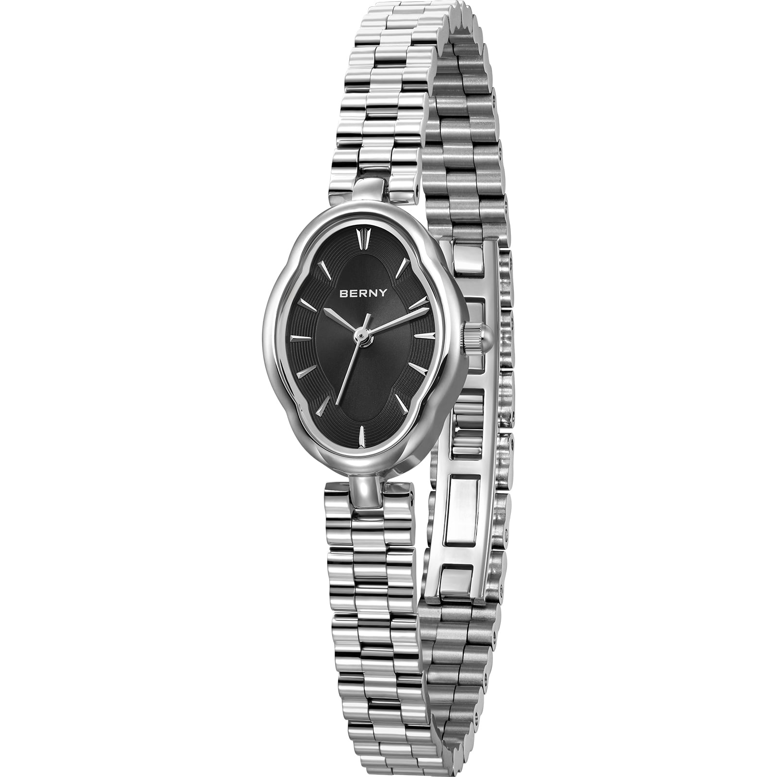 BERNY Small Silver Watches for Women Dainty Vintage Ladies Analog Quartz Bracelet Watch, Adjustment Tool Included Stainless Steel Waterproof, Fashion Luxury Womens Wrist Watches Gifts (Black)