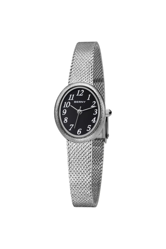 Small Silver Watches for Women, Dainty Easy to Read Oval Dial, Vintage Stainless Steel Bracelet Watch, Adjustable Mesh Band, Waterproof, Luxury Ladies Analog Quartz Wrist Watch Gifts (Black)