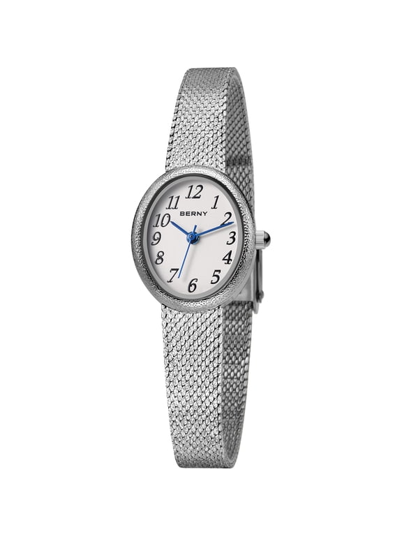 Small Silver Watches for Women, Dainty Easy to Read Oval Dial, Vintage Stainless Steel Bracelet Watch, Adjustable Mesh Band, Waterproof, Luxury Ladies Analog Quartz Wrist Watch Gifts (White)