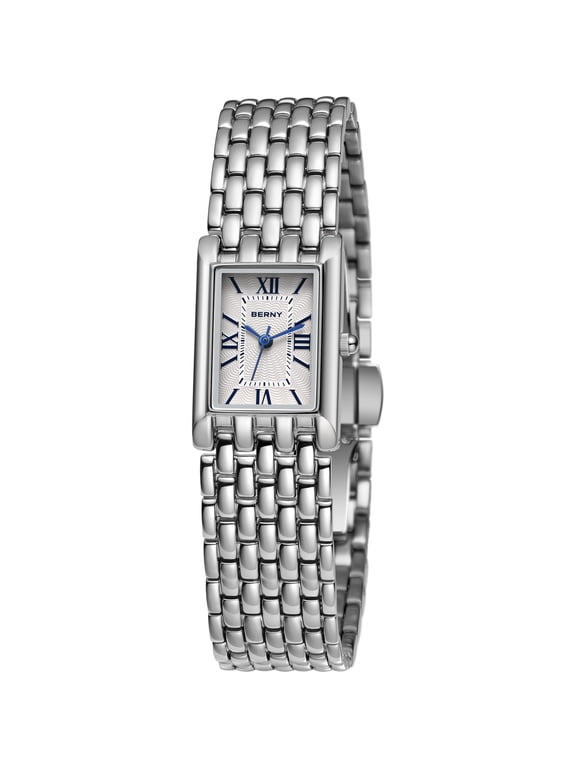 Silver Watches for Women, Dainty Vintage Rectangular Case Roman Dial, Small Stainless Steel Bracelet Watch, Adjustment Tool Included, Waterproof, Luxury Womens Sliver Watch Gifts (White)