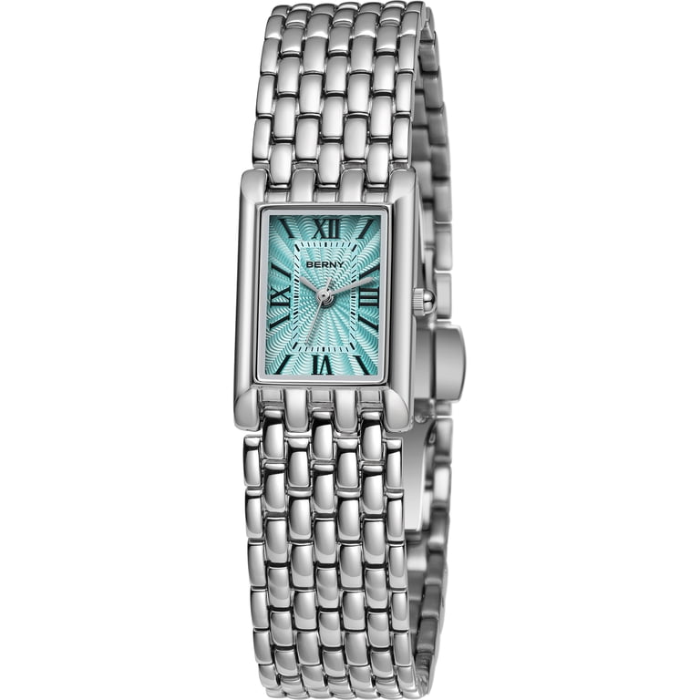 BERNY Silver Watches for Women, Dainty Vintage Rectangular 