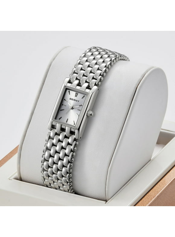 Small Silver Watches for Women, Luxury Dainty Ladies Watches, Rectangular Case, 3ATM Waterproof, Quartz Movement, Stainless Steel Bracelet Women Wristwatch, Silver