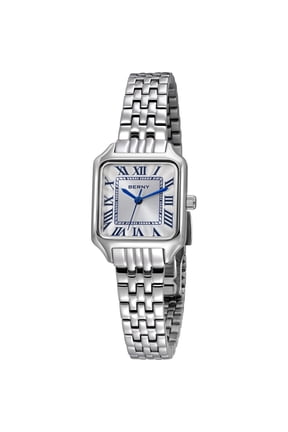 Silver Watches for Women with Vintage Rectangular Case Roman Dial, Ladies Quartz Wrist Watch, Stainless Steel, Adjustment Tool Included, Waterproof