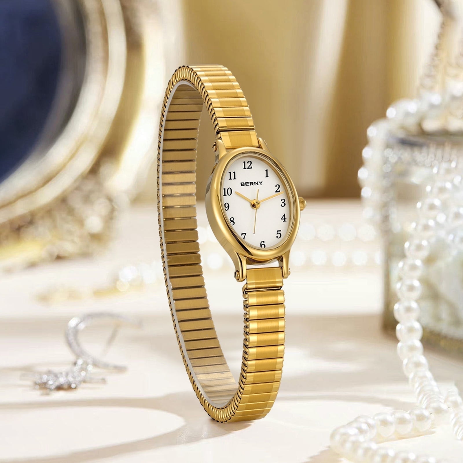 BERNY Gold Watches for Women, Small Dressy Ladies Watches with