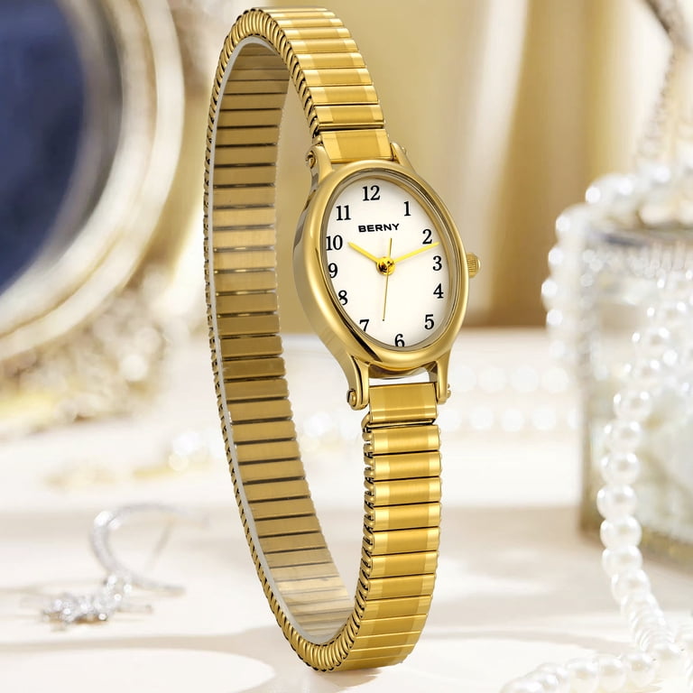 BERNY Gold Women's Quartz Watch, Oval Dial Stainless Steel Expansion Band,  30M Waterproof, Elegant Ladies Dress Wristwatch (White) - Walmart.com