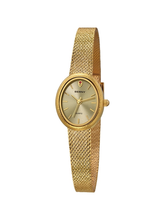 Small Gold Watches for Women, Dainty Minimalist Oval Dial, Vintage Stainless Steel Bracelet Watch, Adjustable Mesh Band, Waterproof, Luxury Ladies Analog Quartz Wrist Watch Gifts (Gold)