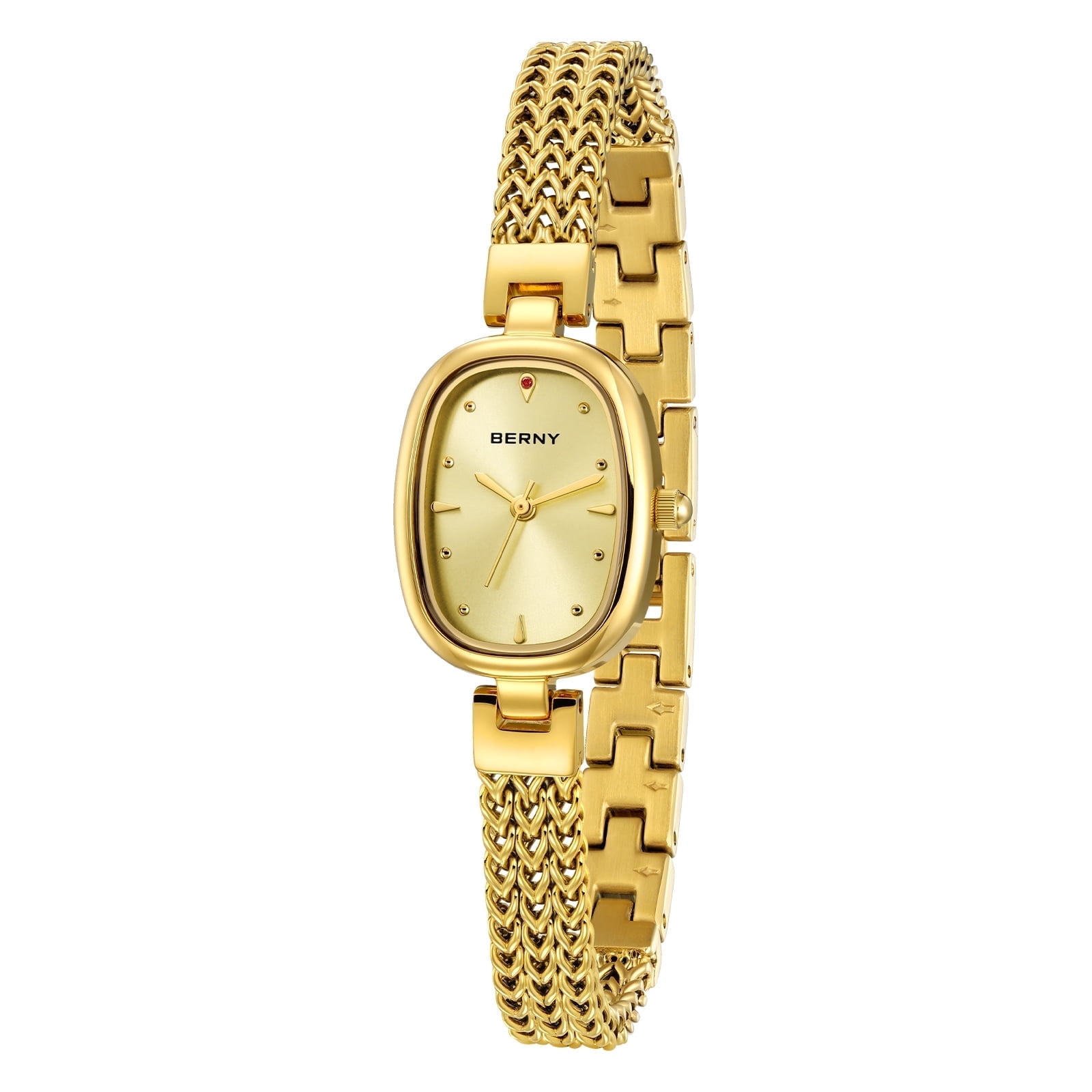 BERNY Small Gold Watches for Women, Dainty Oval Analog Quartz Bracelet Watch, Stainless Steel, Waterproof, Minimalist Luxury Ladies Watches Gifts (Gold)