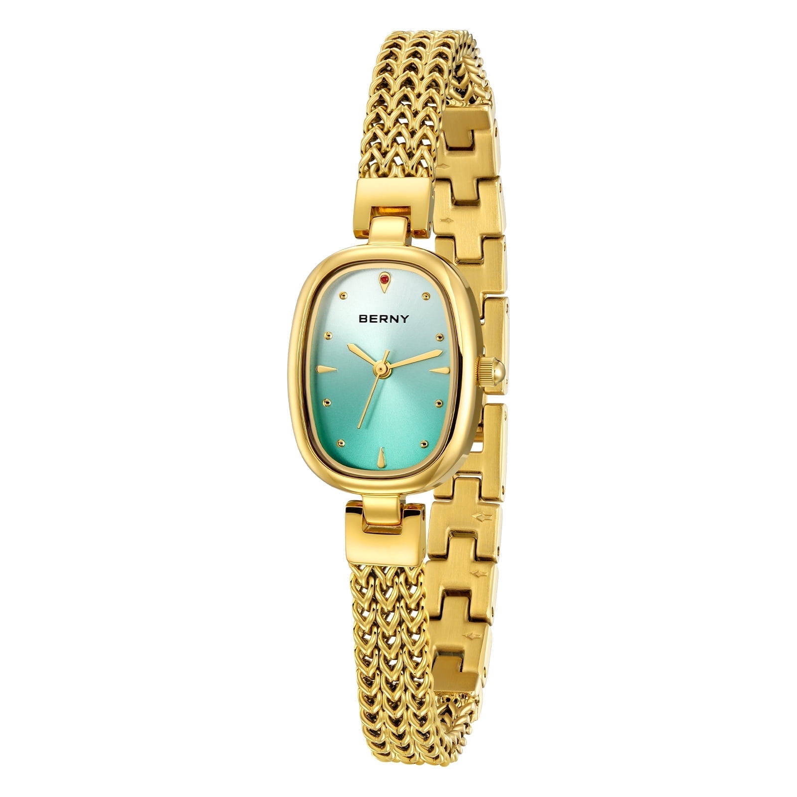 BERNY Small Gold Watches for Women, Dainty Oval Analog Quartz Bracelet Watch, Stainless Steel, Waterproof, Minimalist Luxury Ladies Watches Gifts (Light Blue)