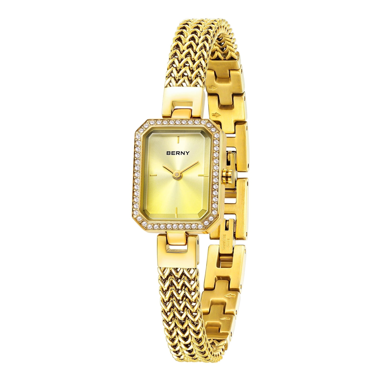 Stainless Retangular Watch BERNY Small Gold Watches for Women, Dainty Rectangle Ladies Quartz ...