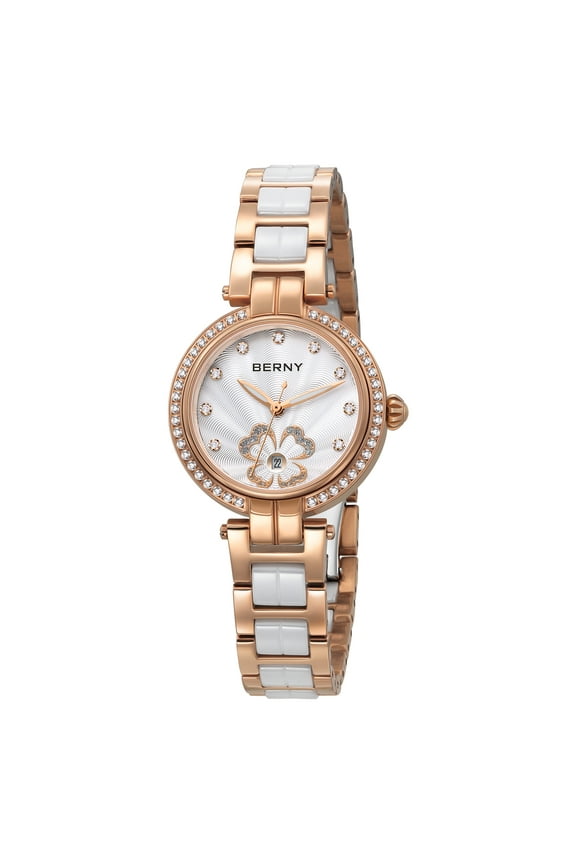 Small Gold Watches for Women, Dainty Two-Tone Ceramic Band Ladies Analog Quartz Wrist Watch, Stainless Steel, Sapphire Crystal, Waterproof, Date Calender, Luxury Women's Bracelet Watch Gifts