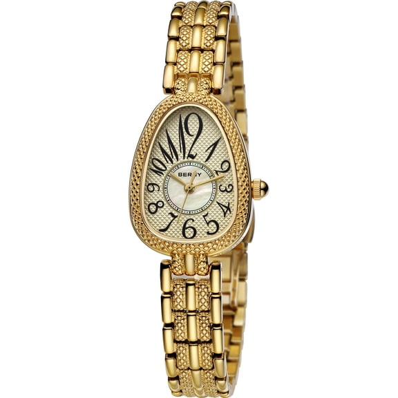 BERNY Small Gold Watches for Women Dainty Vintage Snake Bracelet Watch Easy to Read Fashion Stainless Steel Waterproof Luxury Ladies Analog Quartz Watch Gifts (Gold)