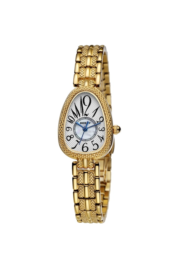 Small Gold Watches for Women Dainty Vintage Snake Bracelet Watch Easy to Read Fashion Stainless Steel Waterproof Luxury Ladies Analog Quartz Watch Gifts (White)