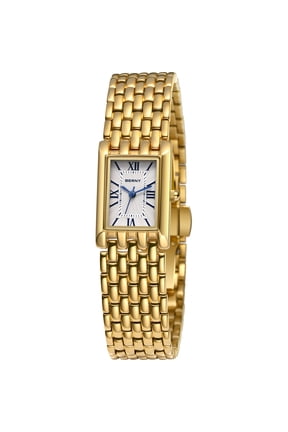 Small Gold Watches for Women, Luxury Vintage Rectangular Case Roman Dial, Dainty Stainless Steel Bracelet Watch, Adjustment Tool Included, Waterproof, Womens Gold Watch Gifts (White)