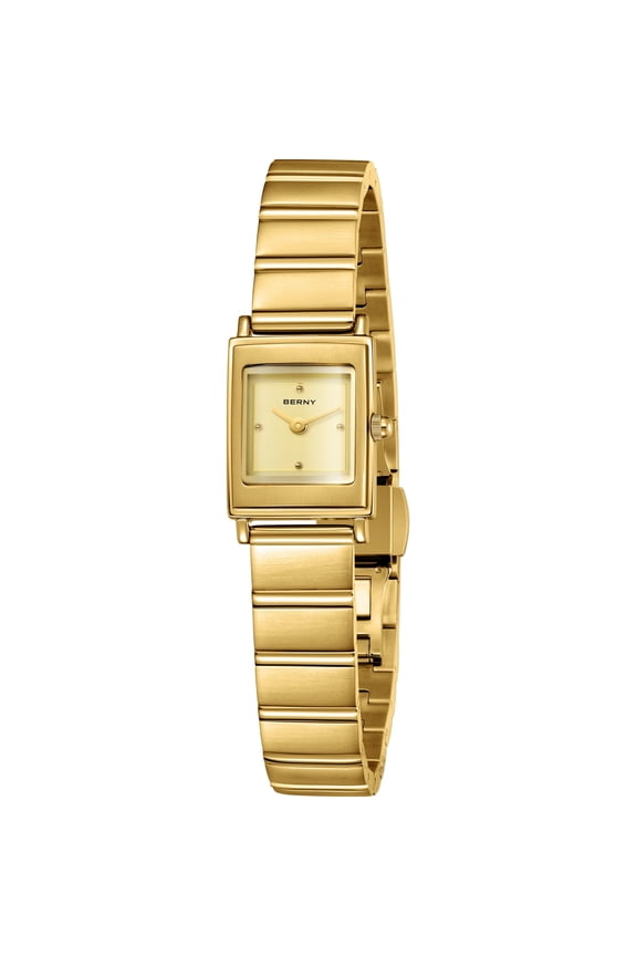 Small Gold Watches for Women Dainty Minimalist Square Ladies Analog Quartz Bracelet Watch with Adjustment Tool Included Stainless Steel Waterproof Fashion Womens Watch Gifts (Gold)