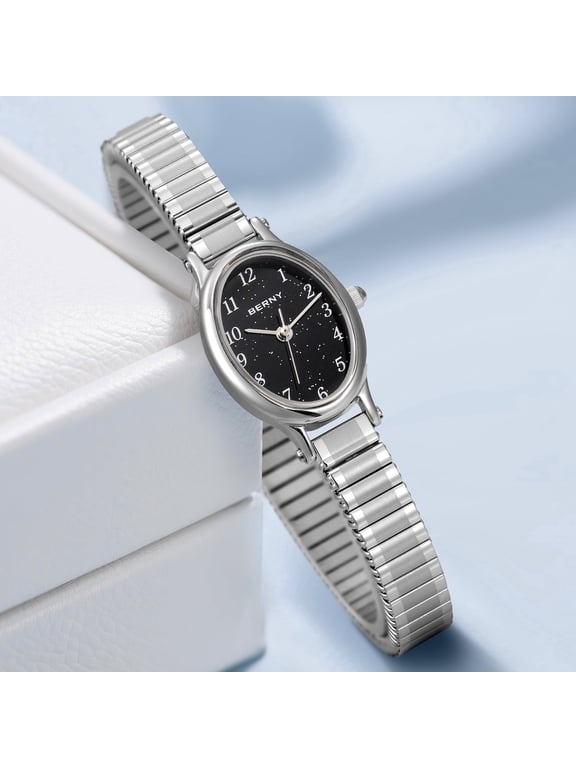 Small Silver Watches for Women, Dainty Luxury Oval Dial, Expansion Band Watch, Fashion Ladies Analog Quartz Watch, Waterproof Women Wristwatch Gifts, Black