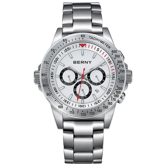BERNY Sport Quartz Watches for Men, Aviator 10ATM Waterproof Diving Wrist Watches, Chronograph Quartz Watch with Stainless Steel Band, Sapphire Glass Lens, Super Luminous and Date Calendar