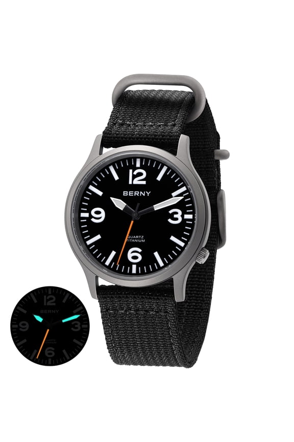 Watches for Men Military Sport Nylon Strap Titanium Field Watch with Sapphire Crystal Luminous Fashion Analog Quartz Watch Easy to Read 50M Waterproof Army Tactical Casual Wristwatch (Black)