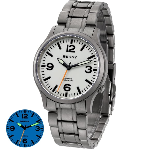 BERNY Watches for Men Military Sport Titanium Field Watch with Sapphire Crystal Luminous Fashion Analog Quartz Watch Easy to Read 50M Waterproof Army Tactical Casual Wristwatch (White)