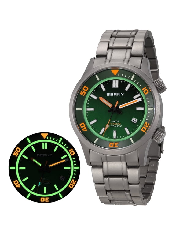 Automatic Dive Watches for Men, Sport Casual 20ATM Waterproof Titanium Watch with Date, Super Luminous, Sapphire Crystal, Fashion Men's Analog Mechanical Wristwatch (Green)