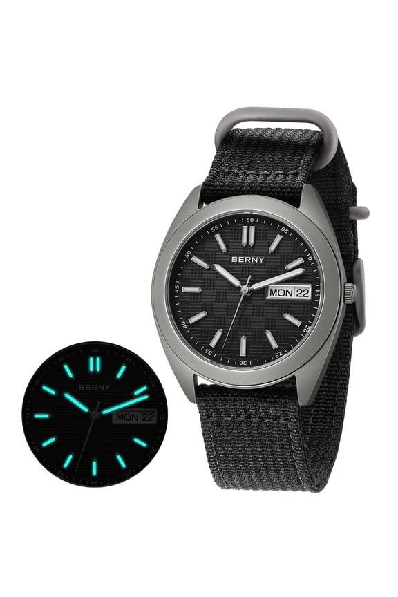 Titanium Watches for Men, Army Tactical Military Men's Watch, Sport Titanium Field Watches with Canvas Strap, Super Luminous, Date & Day Calendar, 10ATM Waterproof, Canvas-Black