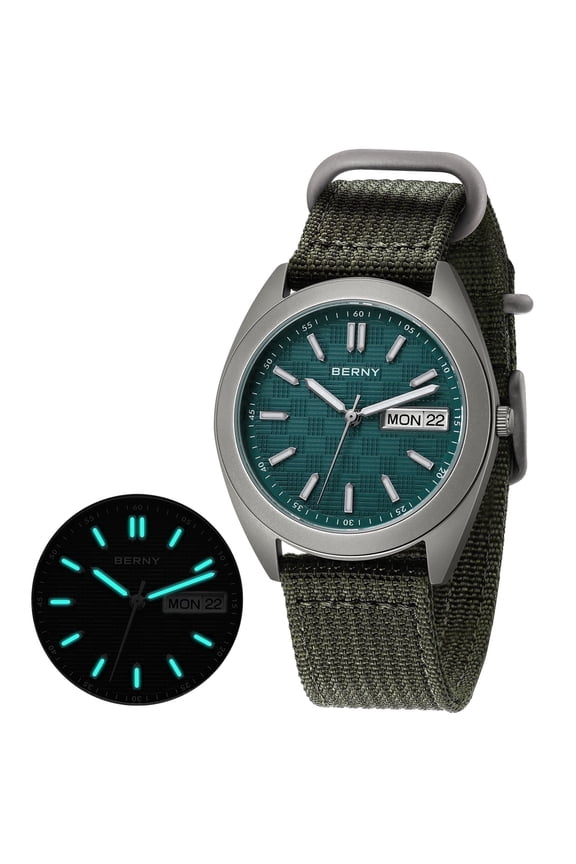 Titanium Watch for Men, Sport Military Quartz Watches with Nylon Strap, Super Luminous, 10ATM Waterproof, Fashion Field Men's Wristwatch, Green
