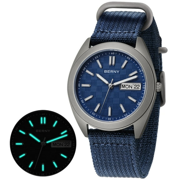 Titanium Watches for Men, Army Tactical Military Men's Watch, Sport Titanium Field Watches with Canvas Strap, Super Luminous, Date & Day Calendar, 10ATM Waterproof, Canvas-Blue