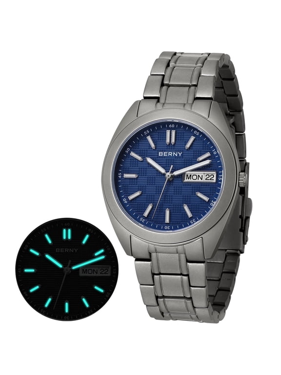 Titanium Watch for Men, Sport Men's Field Watch, Military Analog Quartz Watch with Date, Japanese Quartz Movement, Super Luminous, 10ATM Waterproof, Fashion Casual Army Wristwatch, Blue