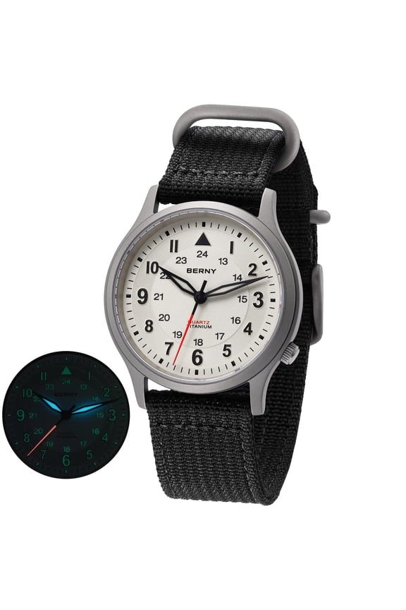 Titanium Watches for Men, Japanese Quartz Movement Men's Field Watch, 5ATM Waterproof Military Wristwatch for Men, Analog Sport Watches, White