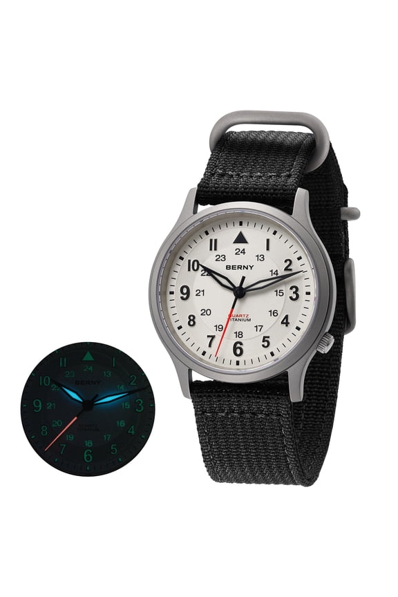 Titanium Watches for Men, Japanese Quartz Movement Men's Field Watch, 5ATM Waterproof Military Wristwatch for Men, Analog Sport Watches, White