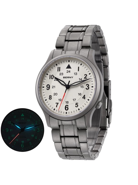 Men's Titanium Watch, Sport Field Watch with Japanese Quartz Movement, Sapphire Crystal, 5ATM Water Resistant Military Wristwatch, White
