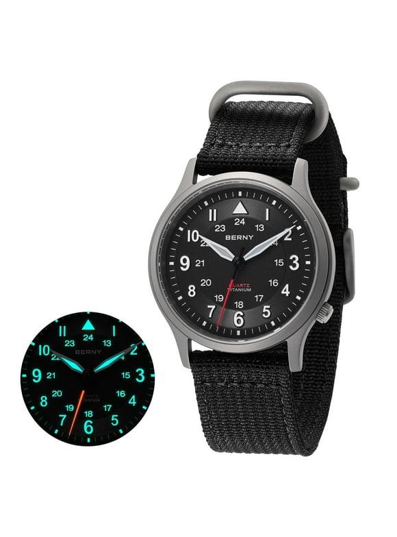 Titanium Watches for Men, Japanese Quartz Movement Men's Field Watch, 5ATM Waterproof Military Wristwatch for Men, Analog Sport Watches, Black