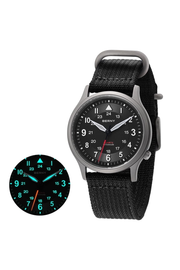 Titanium Watches for Men, Japanese Quartz Movement Men's Field Watch, 5ATM Waterproof Military Wristwatch for Men, Analog Sport Watches, Black