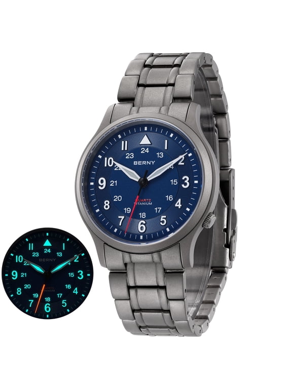 Men's Titanium Watch, Sport Field Watch with Japanese Quartz Movement, Sapphire Crystal, Super Luminous, 5ATM Water Resistant Military Wristwatch, Blue
