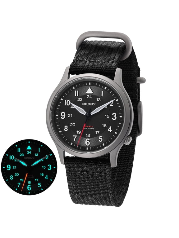 Titanium Watches for Men, Japanese Quartz Movement Men's Field Watch, 5ATM Waterproof Military Wristwatch for Men, Analog Sport Watches, Black