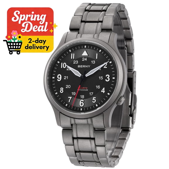 BERNY Titanium Watches for Men, Japanese Quartz Movement Men's Field Watch, 5ATM Waterproof Military Wristwatch for Men, Analog Sport Watches with Super Luminous, Black