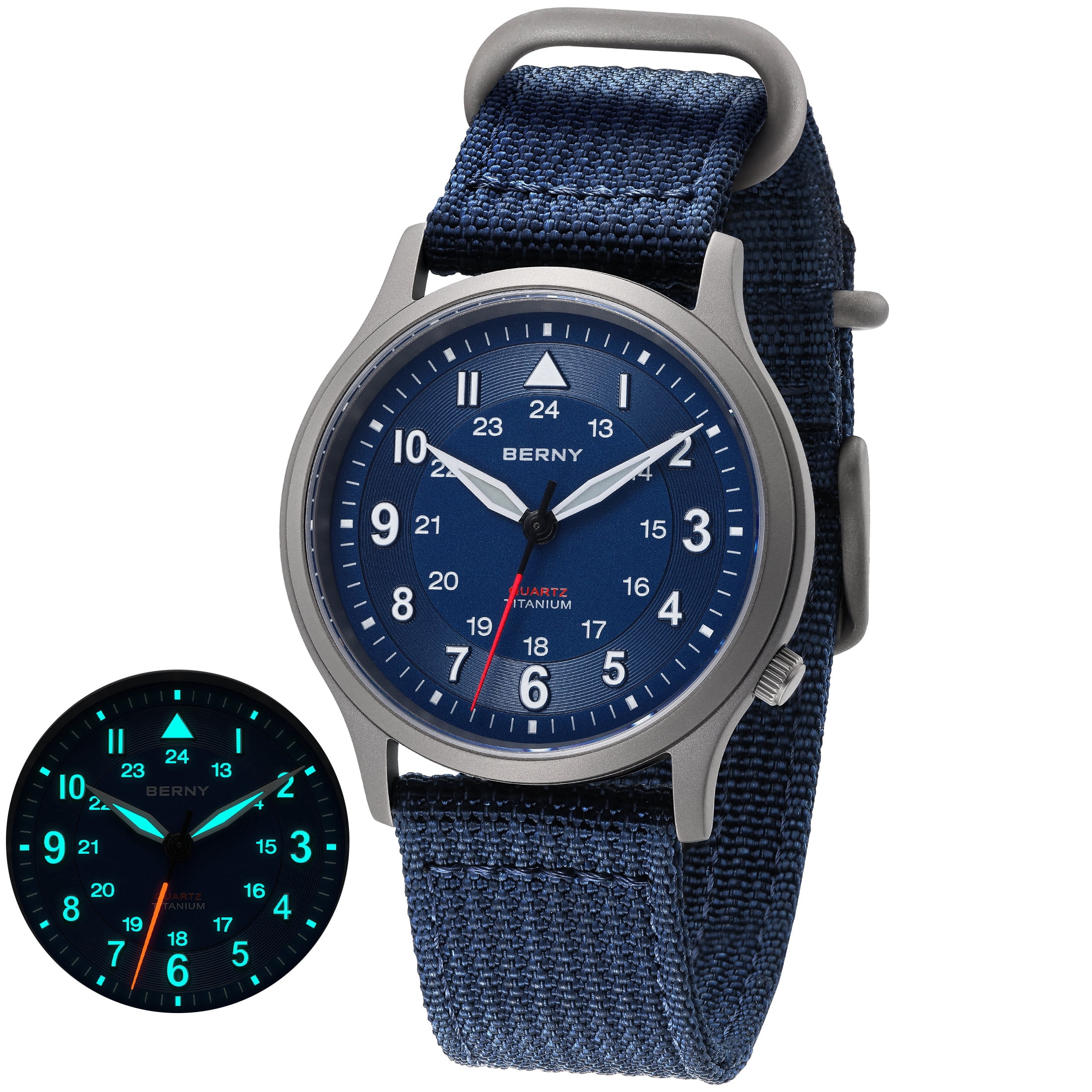 BERNY Titanium Watches for Men, Japanese Quartz Movement Men's Field Watch, 5ATM Waterproof Military Wristwatch for Men, Analog Sport Watches, Blue