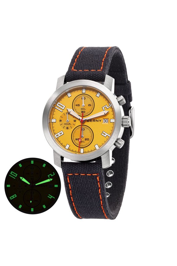 Watches for Men, Nylon Strap Sport Men's Watch with Sapphire Crystal, Luminous, Waterproof, Casual Multifunction Chronograph Watch, Military Men Wristwatch Gift, Orange