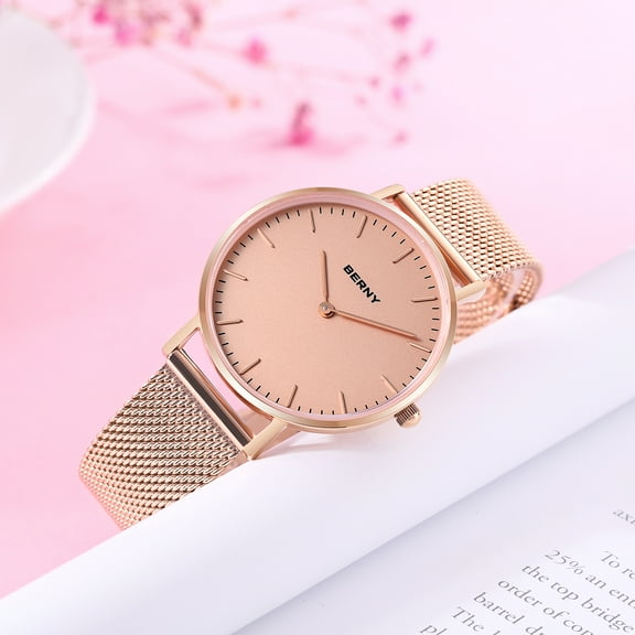 BERNY Small Watches for Women, Fashion Dressy Ladies Watches with Bracelet Mesh Band, Sapphire Glass, 3ATM Waterproof, Quartz Movement Women Watches, Birthday Gifts, Rose Gold