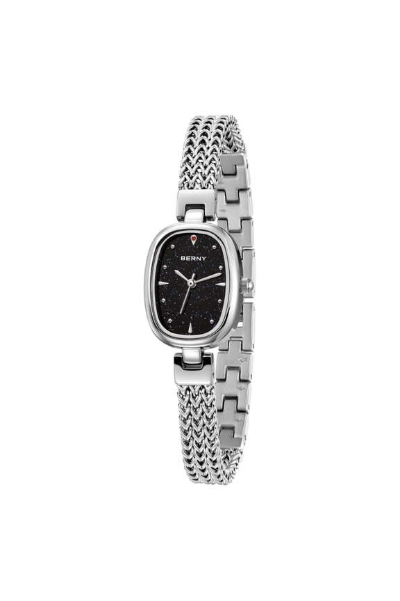Small Silver Watches for Women, Minimalist Dainty Women's Wrist Watch with Oval Dial, Waterproof, Vintage Ladies Analog Quartz Watches, Luxury Birthday Present, Black