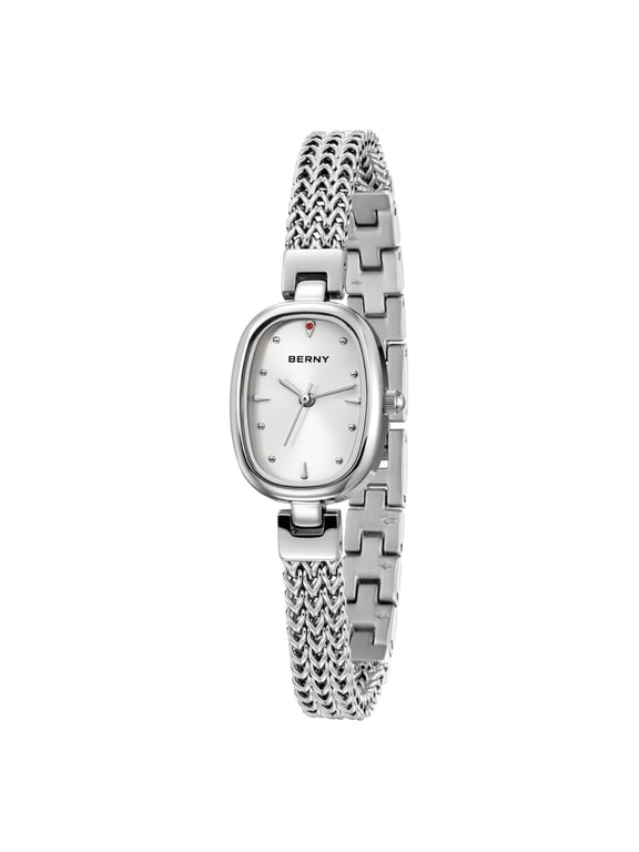 Small Silver Watches for Women, Minimalist Dainty Women's Wrist Watch with Oval Dial, Waterproof, Vintage Ladies Analog Quartz Watches, Luxury Birthday Present, White