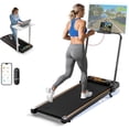 thumbnail image 1 of BEROCA Foldable Treadmill with Handle, 3HP Small Treadmill for Small Space Home Office, 300 lbs Under Desks Walk Pad with Handle Incline APP 3 Colors Lights, 1 of 10