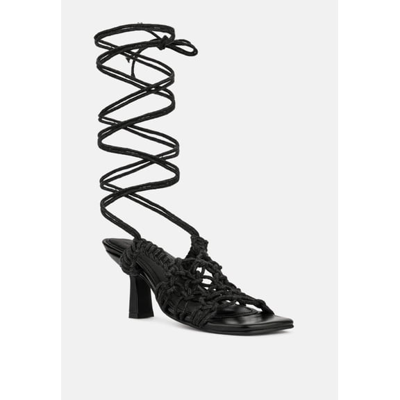 BEROE Black Braided Handcrafted Lace Up Sandal