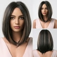 thumbnail image 1 of BERON Black Blonde Short Wigs Straight Bob Hair Wigs for Women Mixed Color Middle Part Synthetic Wigs Daily Party Use, 1 of 5