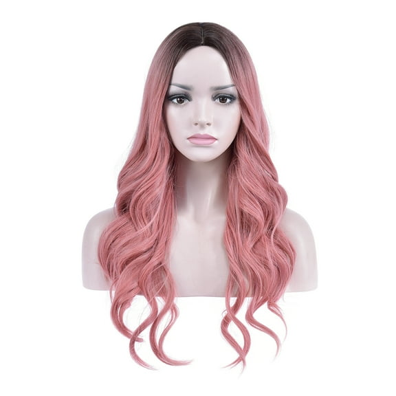 BERON Black Ombre Pink Wigs Long Wavy Wig for Women Middle Part Wig Synthetic Heat Resistant Hair Wigs for Daily Use
