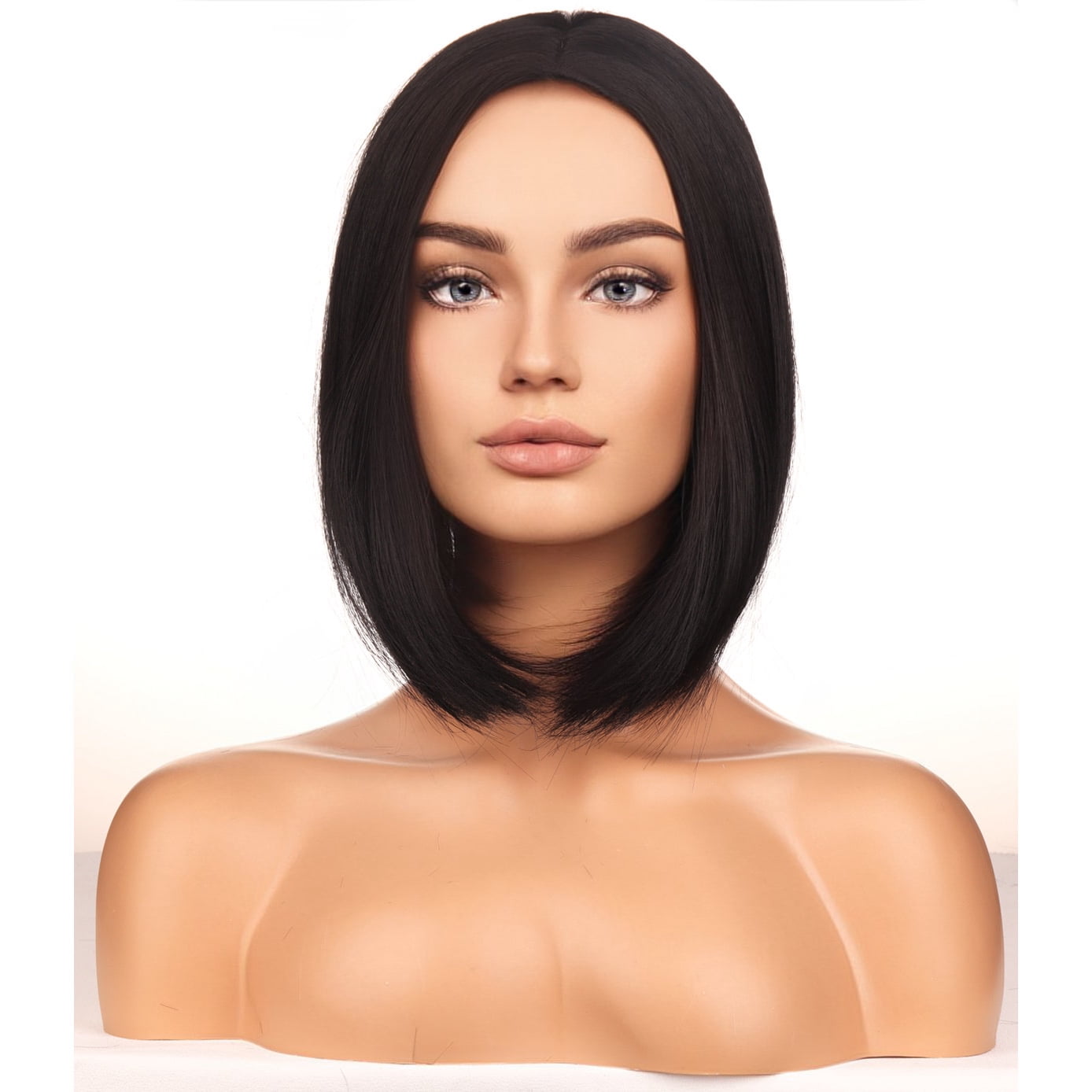 BERON Black Short Straight Bob Wig Middle Part Wig for Women Heat Resistant Synthetic Hair Wigs for Daily Use
