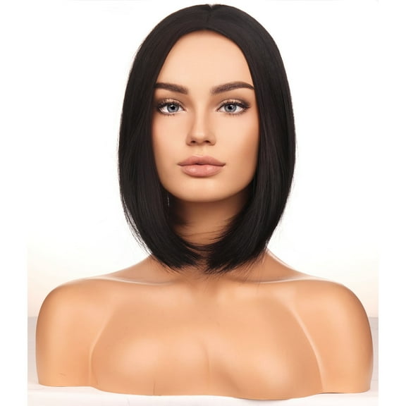 BERON Black Short Straight Bob Wig Middle Part Wig for Women Heat Resistant Synthetic Hair Wigs for Daily Use